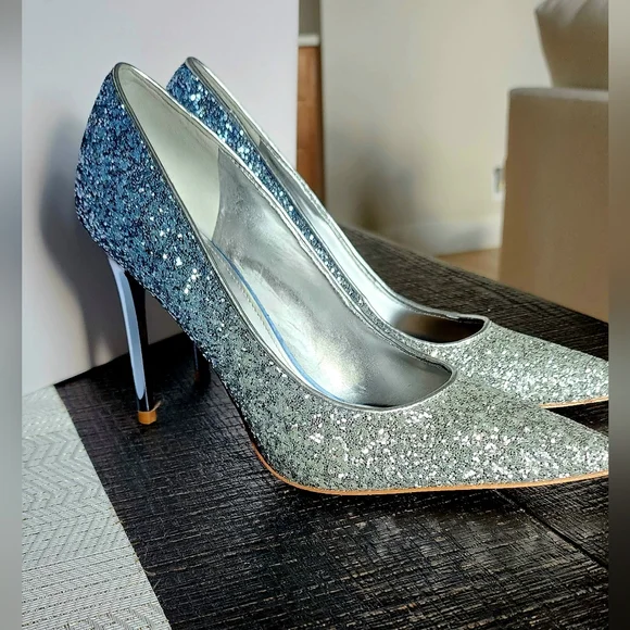 Nine West Silver & Blue Glitter Heels - Picture 3 of 8